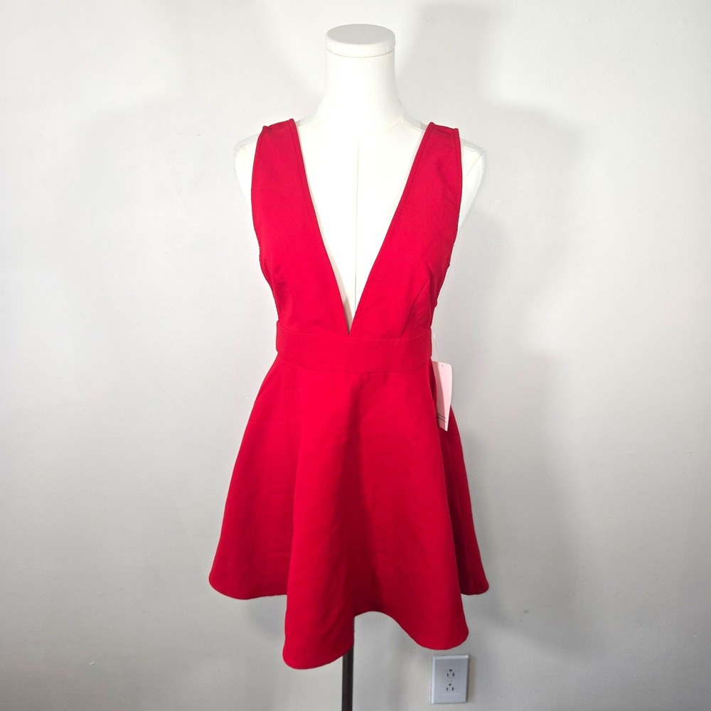Tobi Skater Dress Womens Small Red Plunging V-Neck Cut-Out Mini Fit & Flare